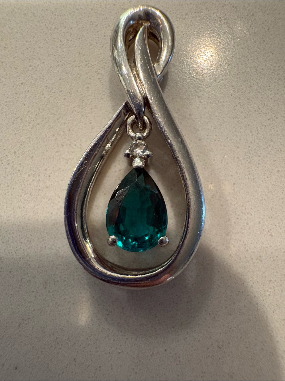 James Avery 925 Silver Pear Emerald & Diamond Pendant Charm